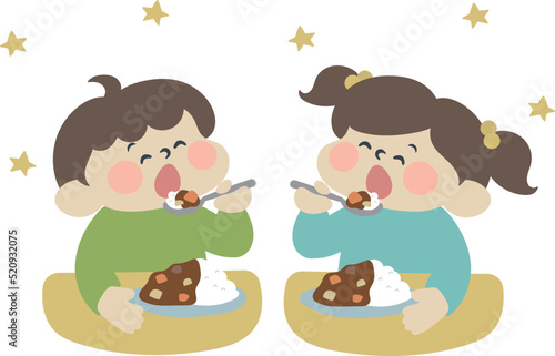 カレーライスを食べる子どものイラスト素材