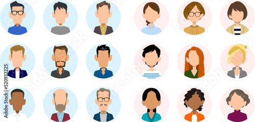 様々な年代と人種の男性のアイコンセット
