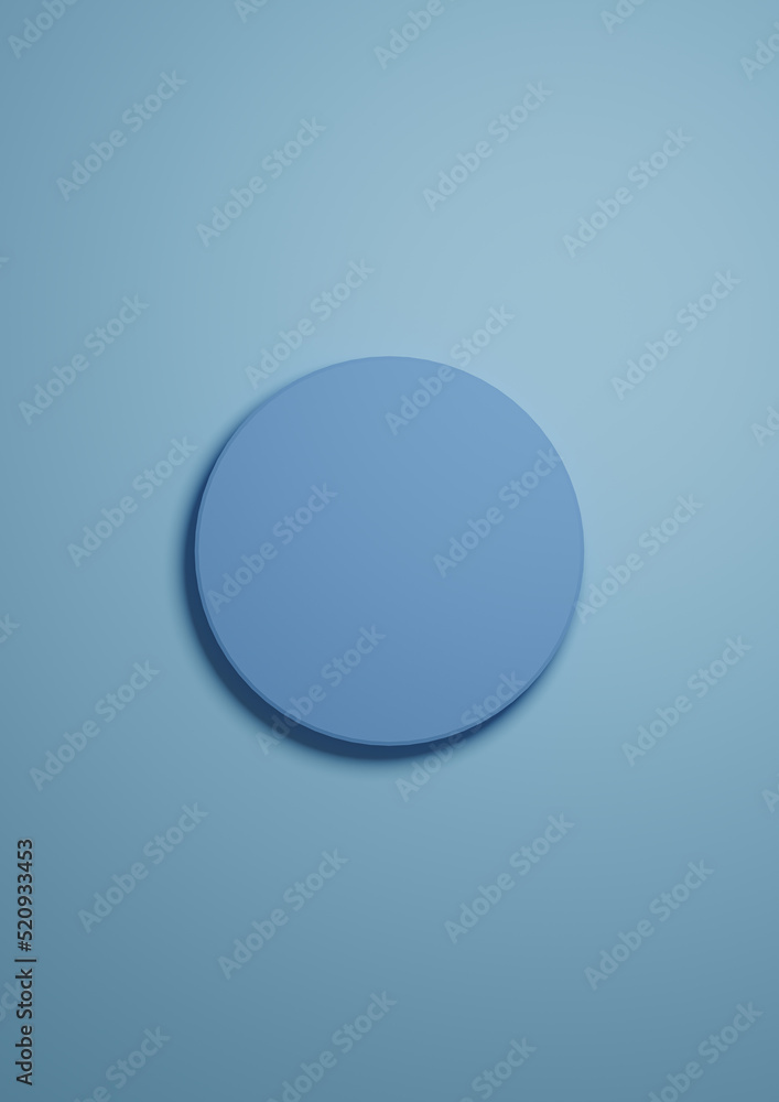 Bright, light sky blue 3d Illustration simple minimal product display background top view flat lay with one cylinder, circle podium or stand from above