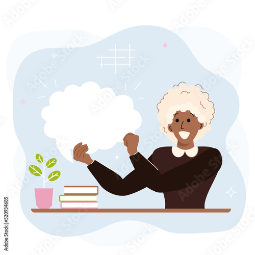 Chatting business women set. Modern yong women communicate with their colleagues. Beautiful female characters with speach bubbles. Vector set