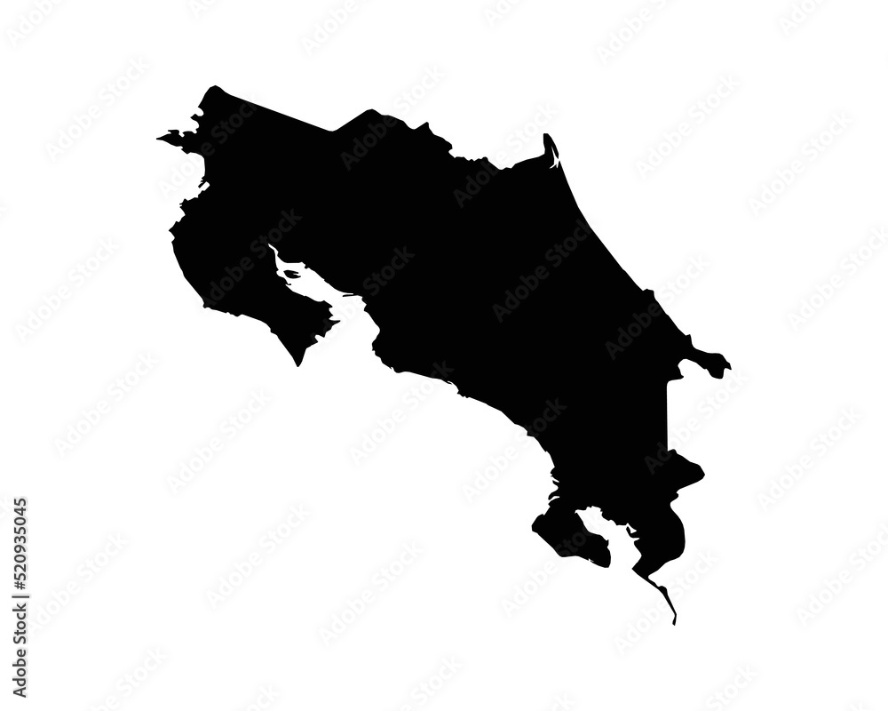Costa Rica Map. Costa Rican Country Map. Black and White National Outline Geography Border