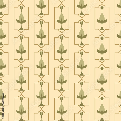 Vector Mughal era floral seamless repeat pattern background. Vector illustration 