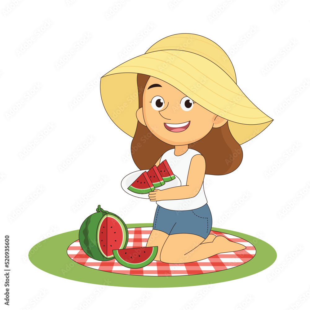 Teenager Eating Watermelon in summer season Teenager Eating Watermelon in summer season