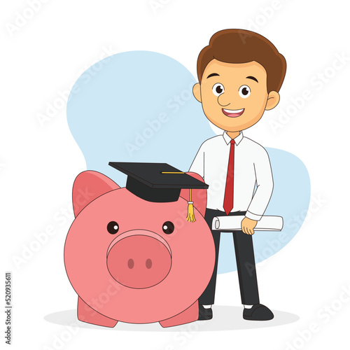 Young man holding sign of student loan