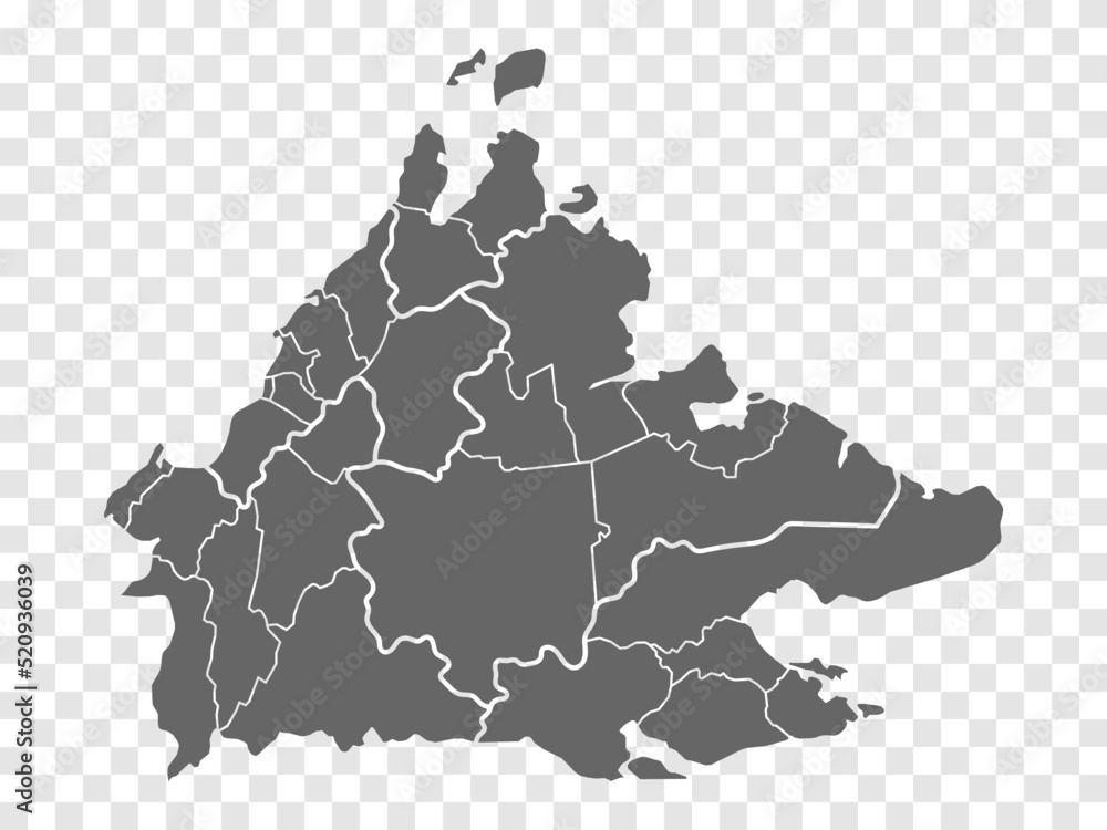 Blank map State Sabah of Malaysia. High quality map Sabah with municipalities on transparent background for your web site design, logo, app, UI.  Malaysia.  EPS10. 