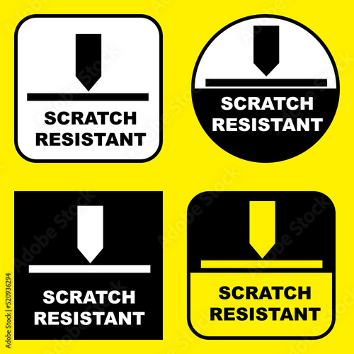 Scratch resistant sign set for sticker printing. Product information vector badge or tag set