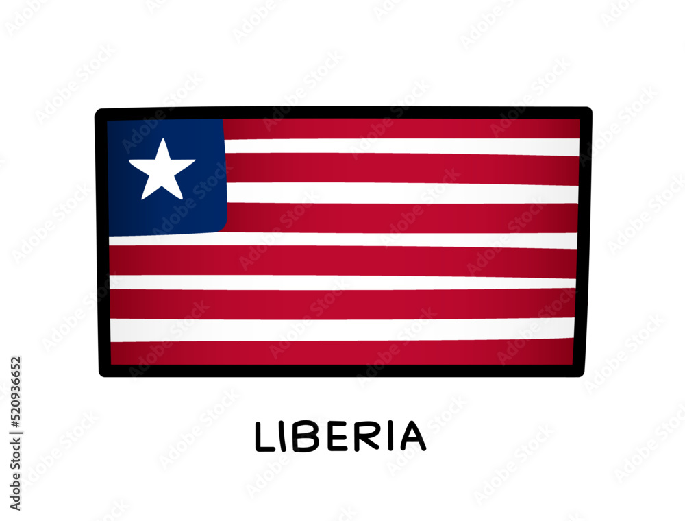 Flag of Liberia. Colorful Liberian flag logo. Red and white brush