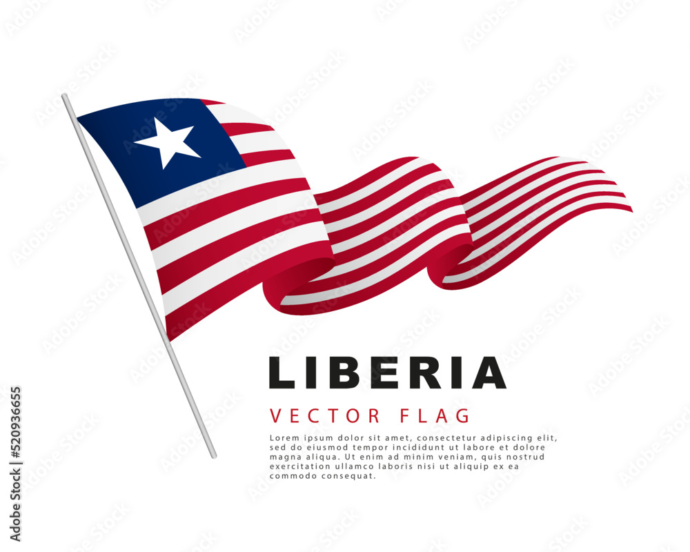 The flag of Liberia hangs on a flagpole and flutters in the wind. Vector illustration isolated on white background. The flag of Liberia hangs on a flagpole and flutters in the wind. Vector illustration isolated on white background.