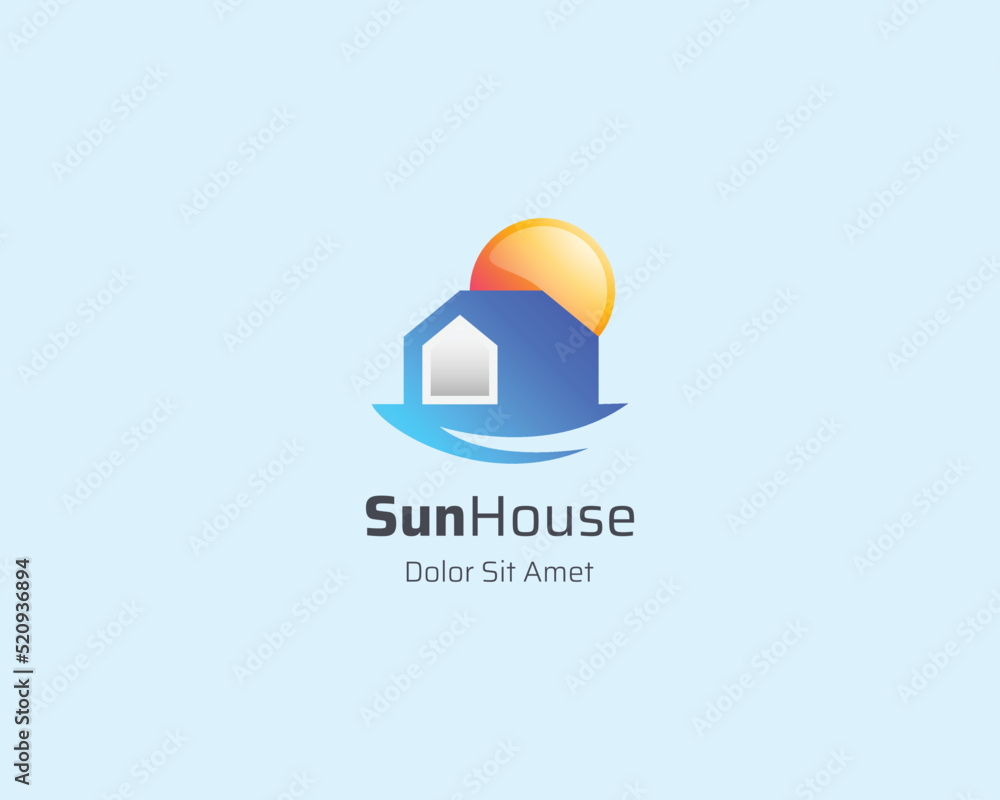 Creative colorful house with sun logo gradient Creative colorful house with sun logo gradient
