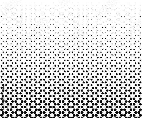 Geometric pattern of black hexagons on a white background.Seamless in one direction.Option with a average fade out.