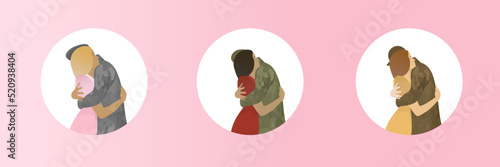 woman hugging a soldier. woman embracing soldier after returning home. girl hugs a military guy.