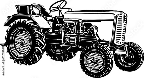 Vintage Traktor Zeichnung Agrar Bauernhof Monochrom