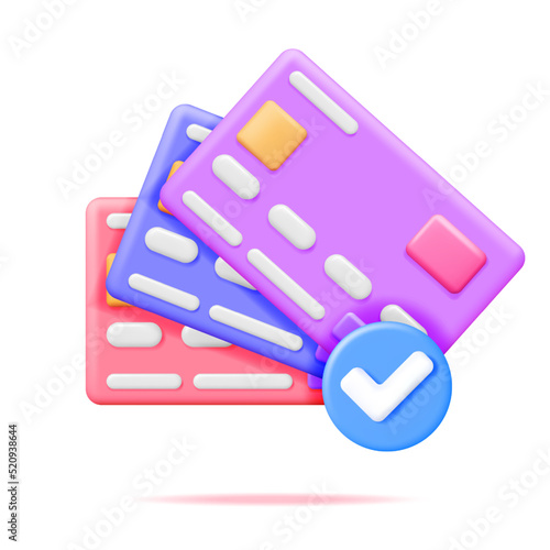 3D Stack of Bank Cards with Approved Checkmark