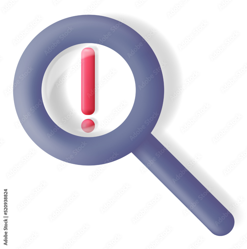 3D Magnifying Glass and Exclamation Mark 3D Magnifying Glass and Exclamation Mark