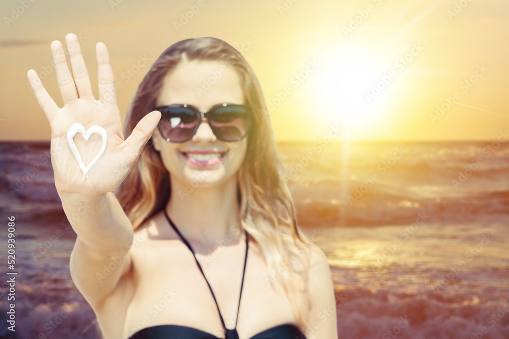 Sun Protection. Beauty Woman Applying Sun Cream Skin Care. Girl Using Sunscreen to Skin. Sun Protection. Beauty Woman Applying Sun Cream Skin Care. Girl Using Sunscreen to Skin.