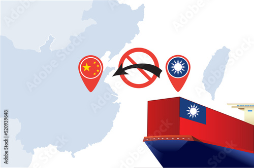 Concept image of China - Taiwan trade war, China bans on Taiwan import, Boycott China and Taiwan Tension conflict, Vector illustration