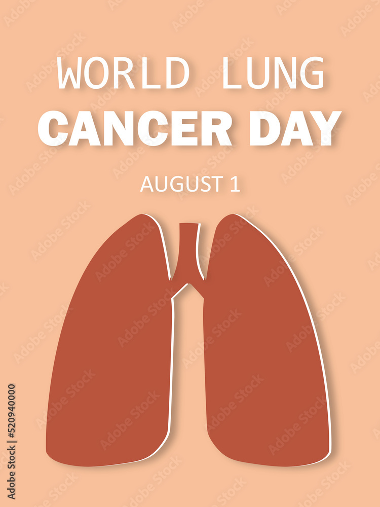 World Lung Cancer Day. August 1. Vertical pink banner in paper art style.