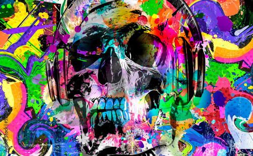 abstract colored artistic skull  graphic design concept  bright colorful art
