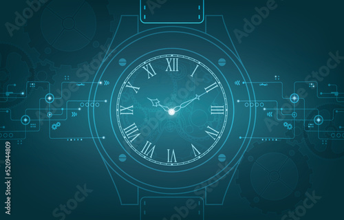 Technology clock vector background.computer time concept