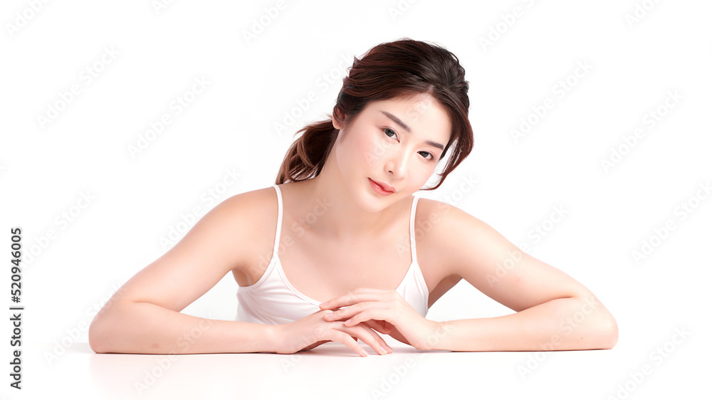 Beautiful young asian woman with clean fresh skin on white background, Face care, Facial treatment, Cosmetology, beauty and spa, Asian women portrait. Beautiful young asian woman with clean fresh skin on white background, Face care, Facial treatment, Cosmetology, beauty and spa, Asian women portrait.