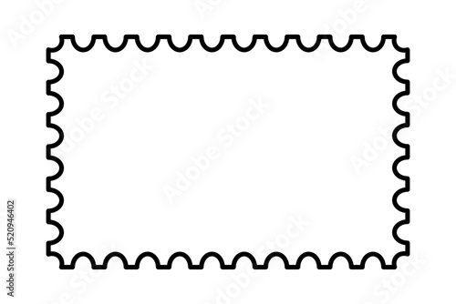 Postage stamp frame. Empty border template for postcards and letters. Blank rectangle and square postage stamp with perforated edge. Vector illustration isolated on white background.