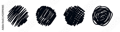 Hand drawn scribble circle bubbles. Grunge round shapes. Circle pencil sketch. Doodle circular design elements. Vector illustration isolated on white background.