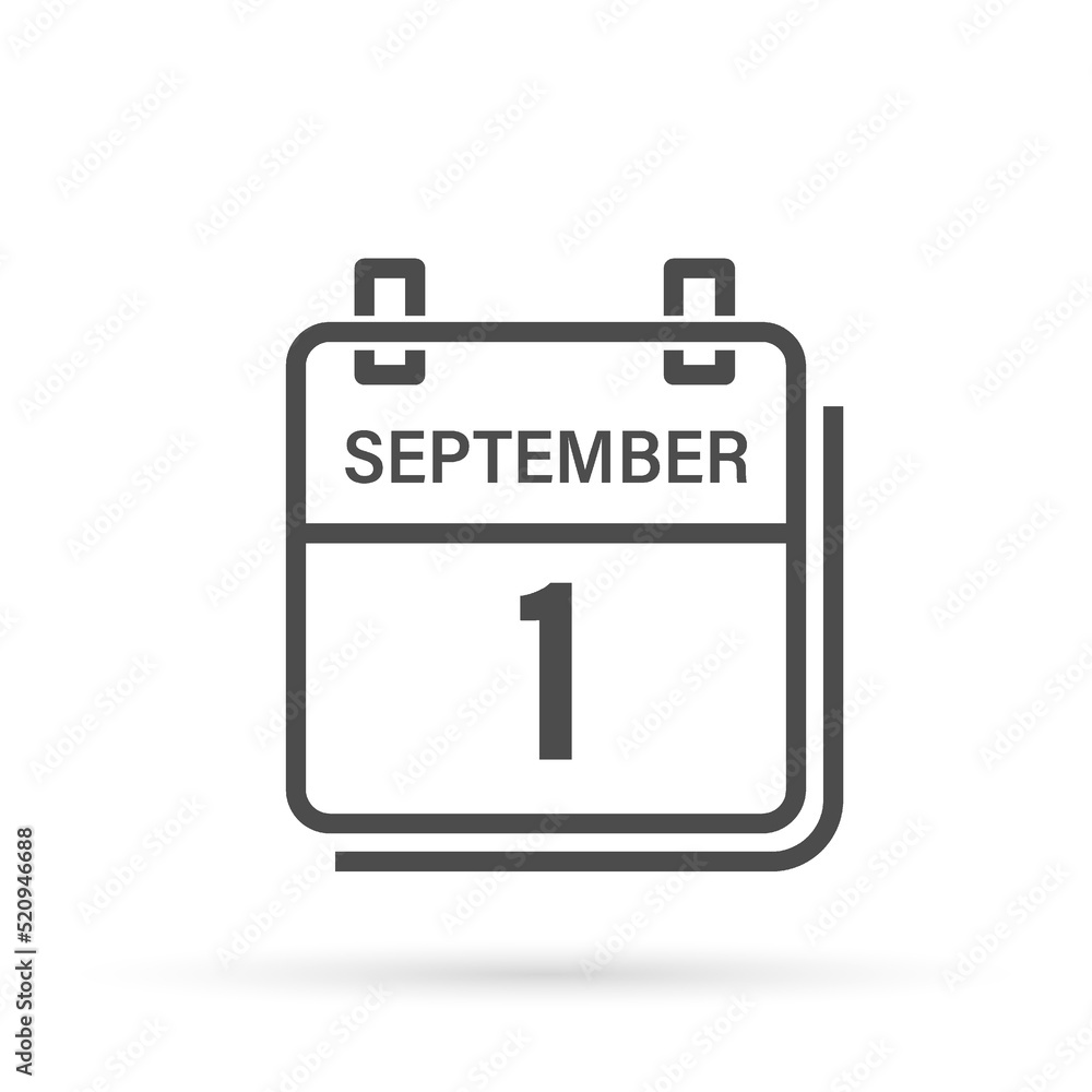 September 1, Calendar icon with shadow. Day, month. Flat vector illustration. September 1, Calendar icon with shadow. Day, month. Flat vector illustration.