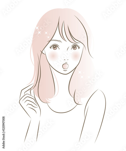 髪ツヤに感動する女性のイラスト素材 ベクター ヘアケア