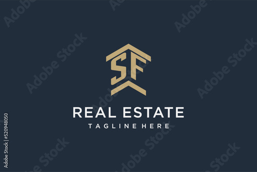 Initial SF logo for real estate with simple and creative house roof icon logo design ideas