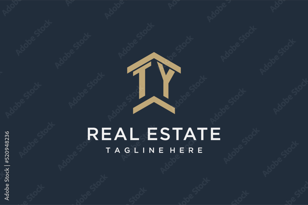 Initial TY logo for real estate with simple and creative house roof
