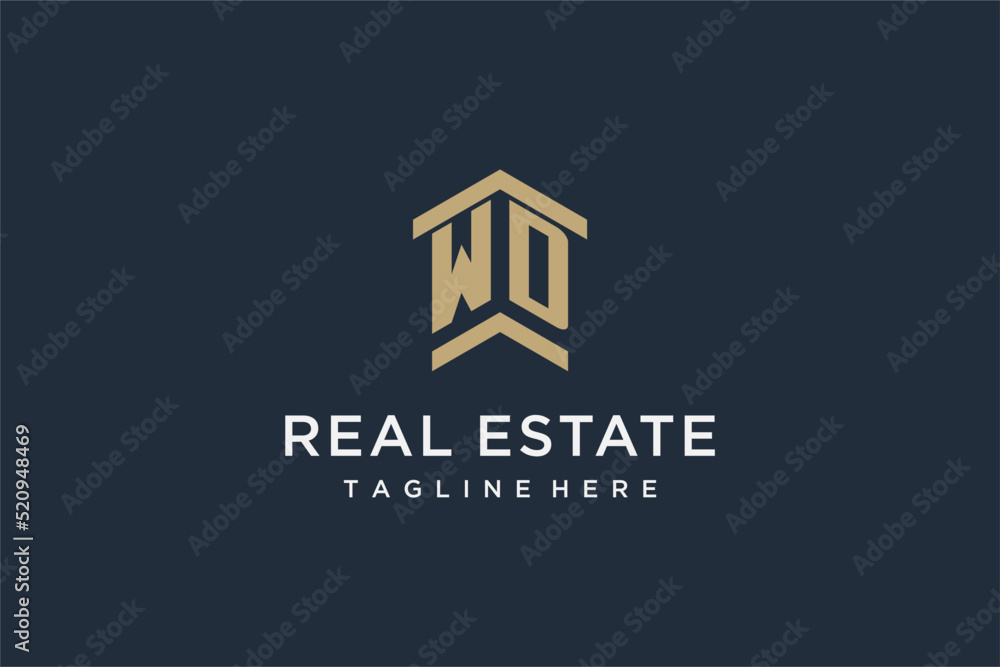 Initial WD logo for real estate with simple and creative house roof