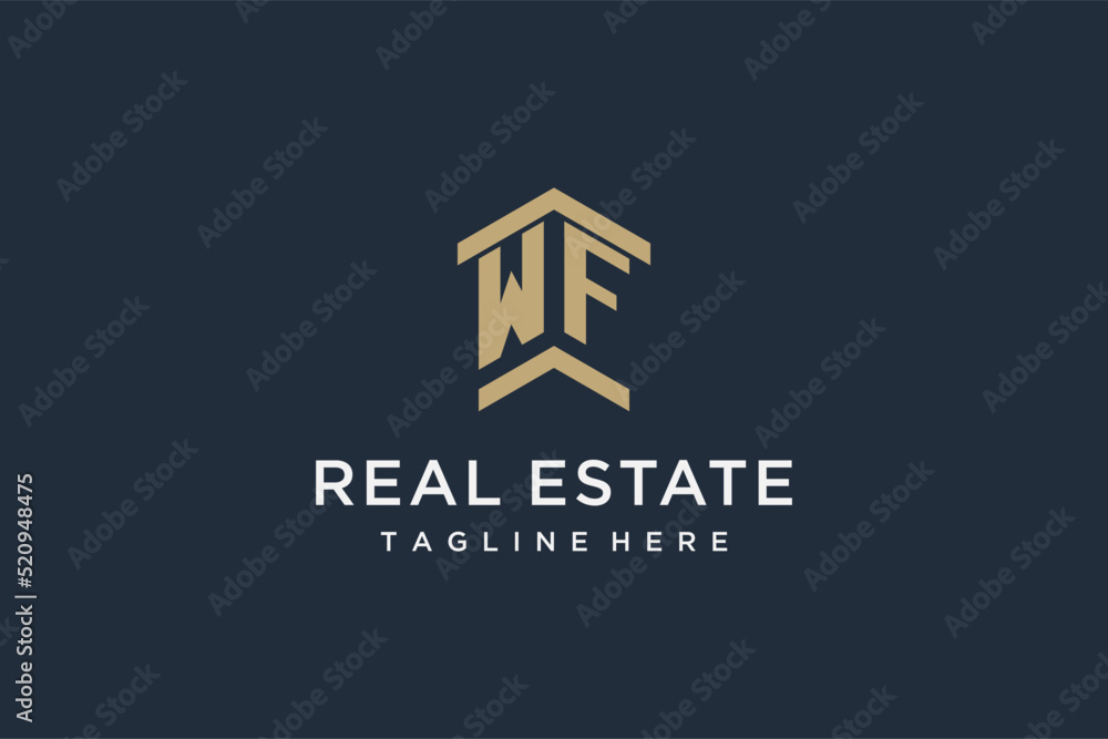 Initial WF logo for real estate with simple and creative house roof
