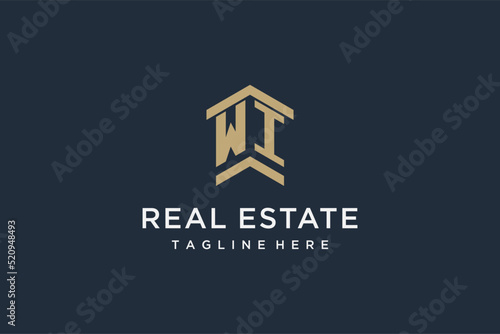 Initial WI logo for real estate with simple and creative house roof icon logo design ideas