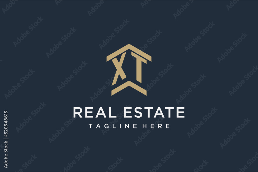 Vetor de Initial XT logo for real estate with simple and creative house ...