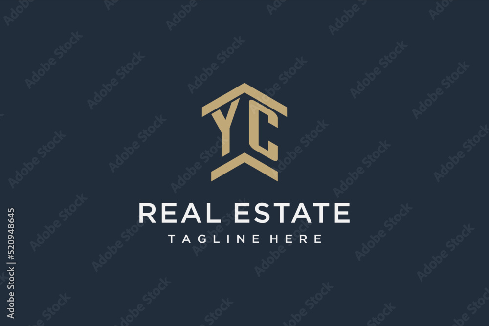 Initial YC logo for real estate with simple and creative house roof icon logo design ideas Stock