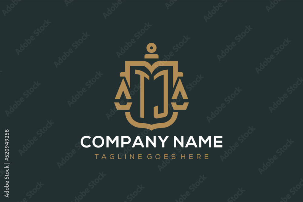 Initial TJ logo for law firm with luxury modern scale and shield icon ...