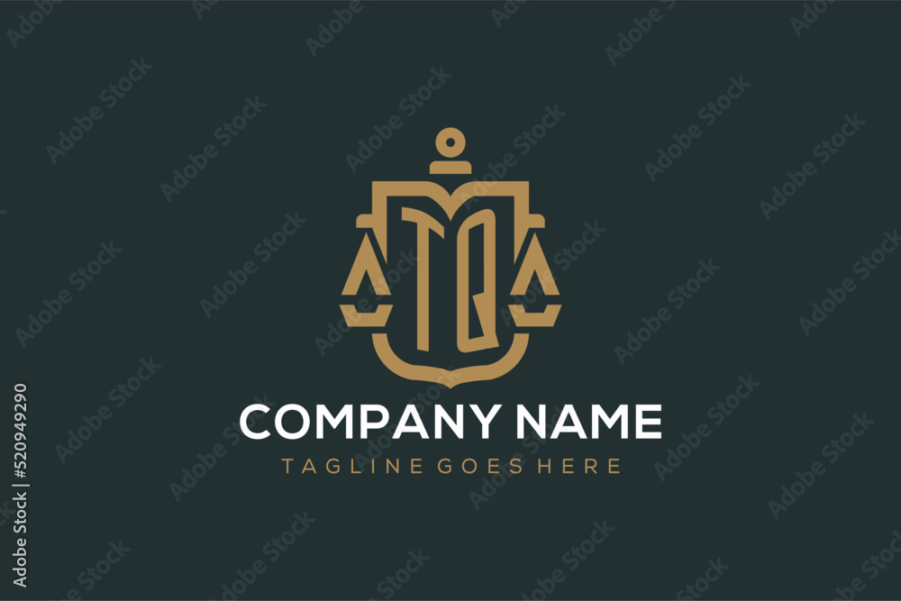 Initial TQ logo for law firm with luxury modern scale and shield icon ...