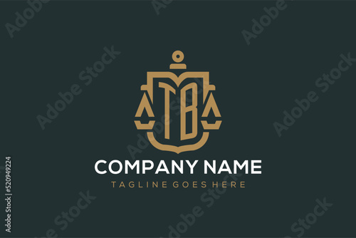 Initial TB logo for law firm with luxury modern scale and shield icon logo design