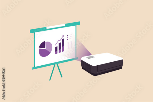 Video projector at business conference or lecture. Training and workshop business concept. Vector Illustration.