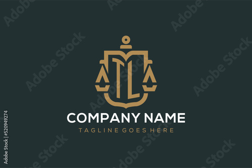 Initial TL logo for law firm with luxury modern scale and shield icon logo design