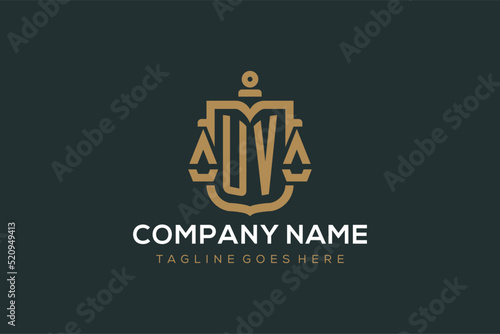 Initial UV logo for law firm with luxury modern scale and shield icon logo design
