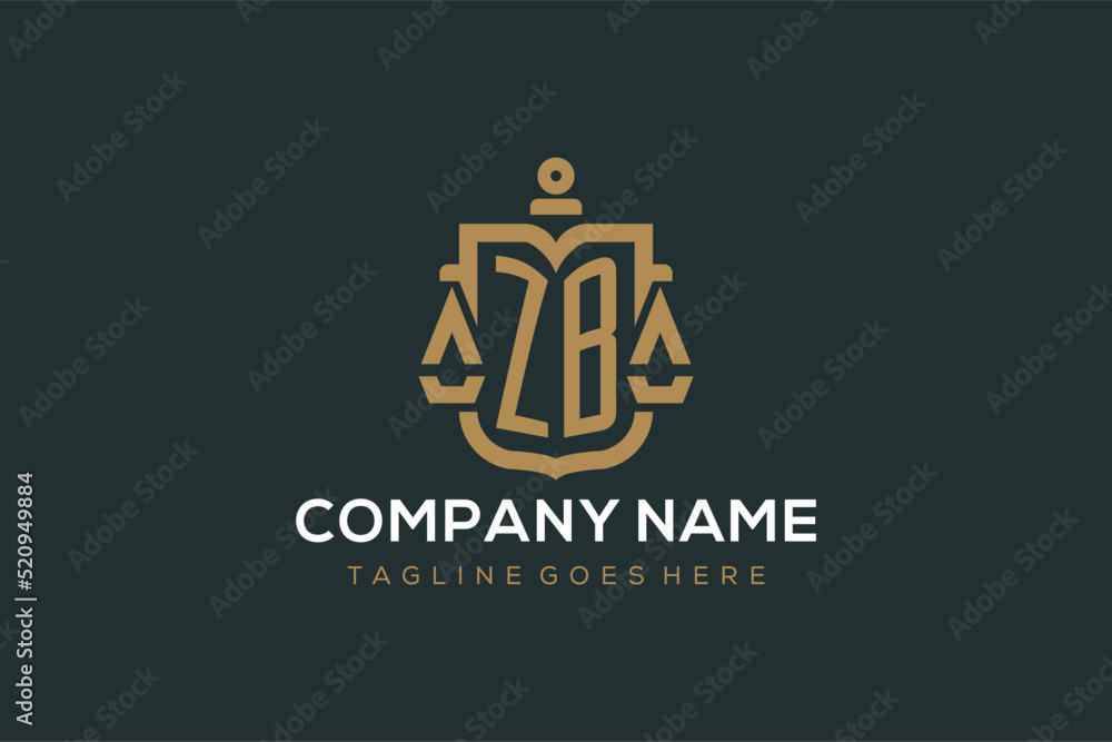Initial ZB logo for law firm with luxury modern scale and shield icon ...