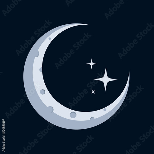 crescent moon logo illustration with star