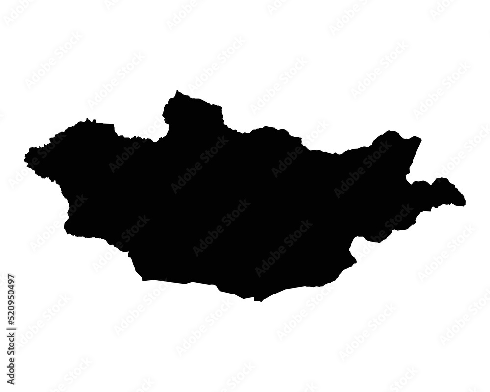 Mongolia Map. Mongolian Country Map. Black and White National Nation Outline Geography Border Boundary Shape Territory Vector Illustration EPS Clipart