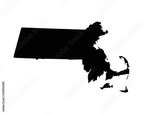 Massachusetts US Map. MA USA State Map. Black and White Massachusettsan State Border Boundary Line Outline Geography Territory Shape Vector Illustration EPS Clipart