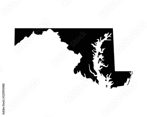 Maryland US Map. MD USA State Map. Black and White Marylander State Border Boundary Line Outline Geography Territory Shape Vector Illustration EPS Clipart