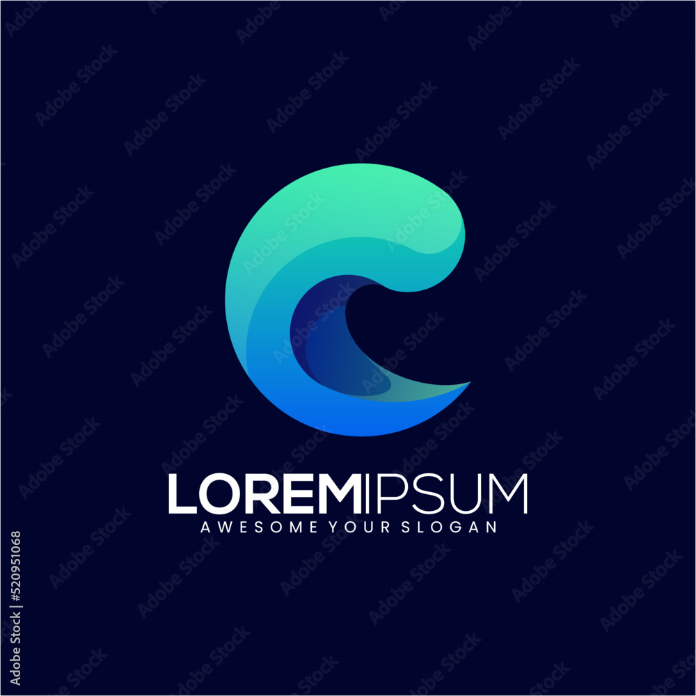 Letter C wave abstract modern logo gradient Letter C wave abstract modern logo gradient