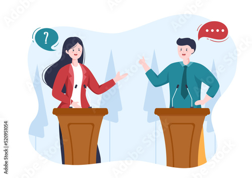 Politician Cartoon Hand Drawn Illustration with Election and Democratic Governance Ideas Participate in Political Debates in Front of Audience