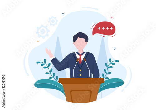 Politician Cartoon Hand Drawn Illustration with Election and Democratic Governance Ideas Participate in Political Debates in Front of Audience