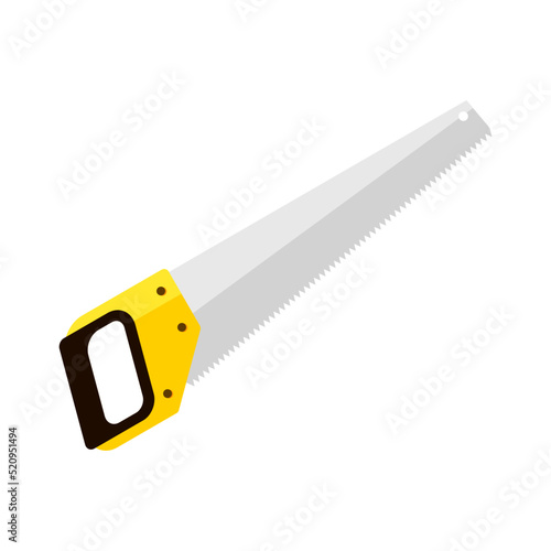 Hand Steel Saw on Wood Icon on White Background. Vector